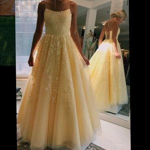 v-line a-line tulle long prom dress